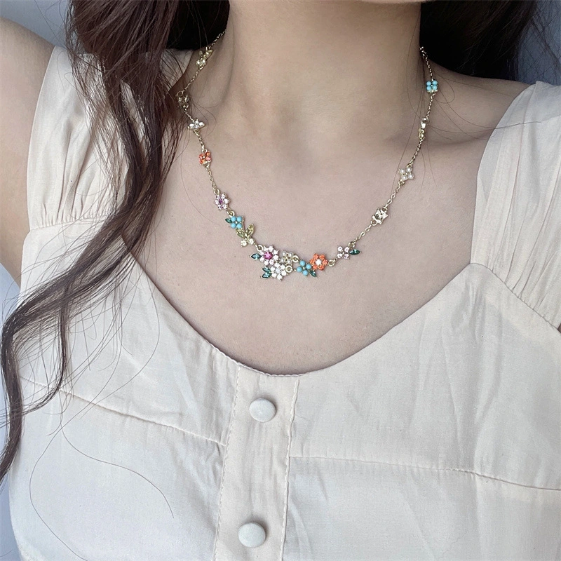 Butterfly Flower Colorful Pearl Zircon Inlaid Necklace