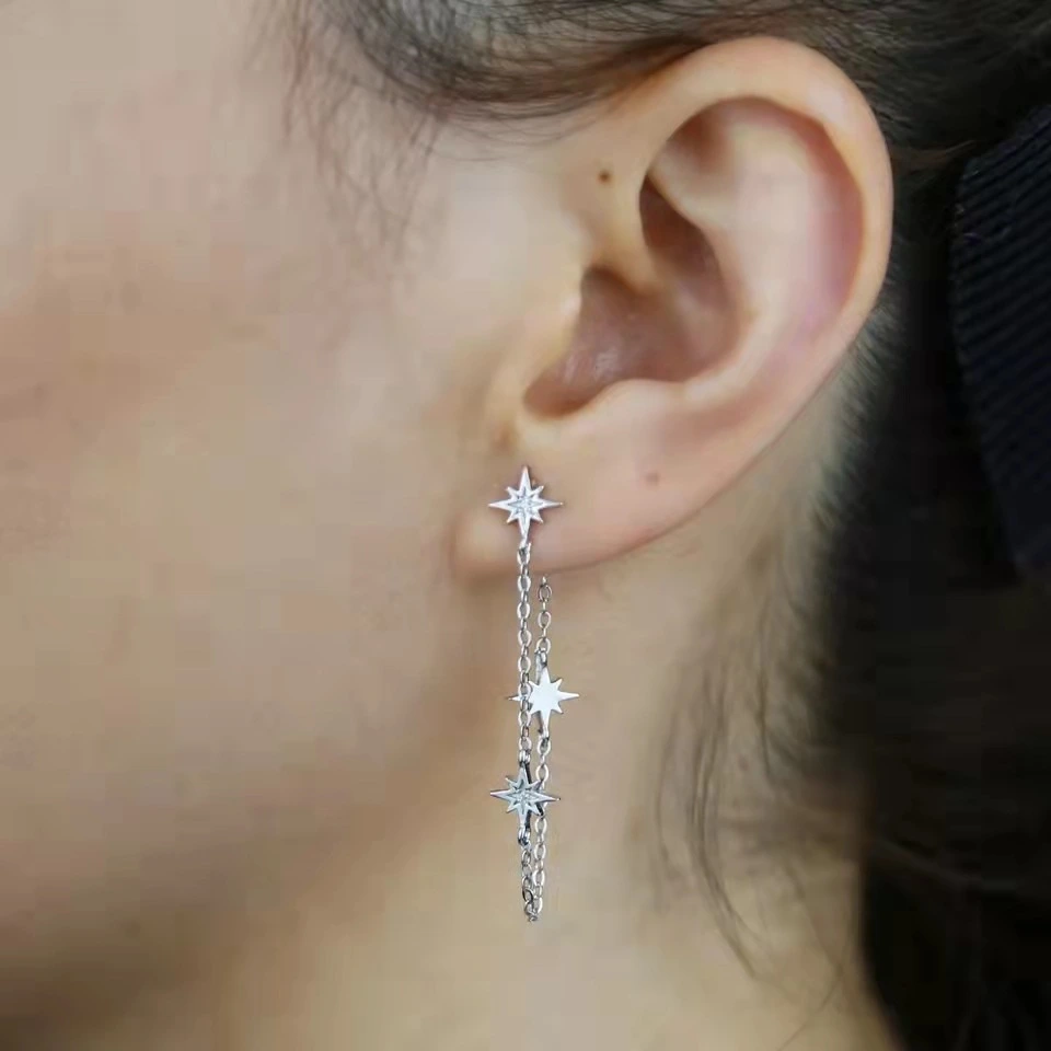 High-grade Asymmetric Rhinestone Asterism Ear Studs Tassel