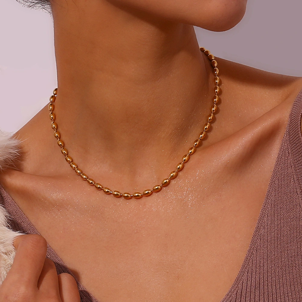 Oval Beads Chain Necklace Gold Clavicle Chain