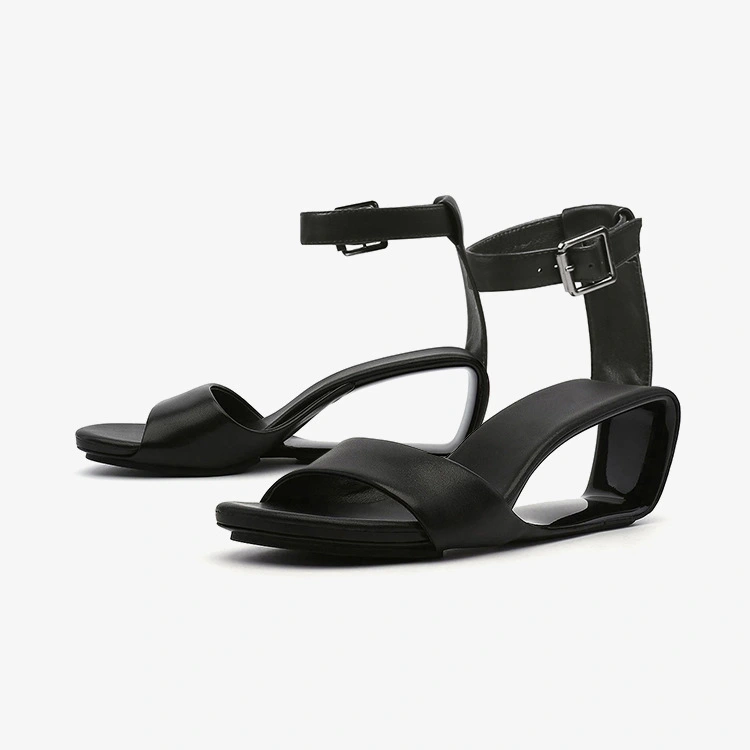 Hollow-out Wedge Sandals First Layer Cowhide New Simple