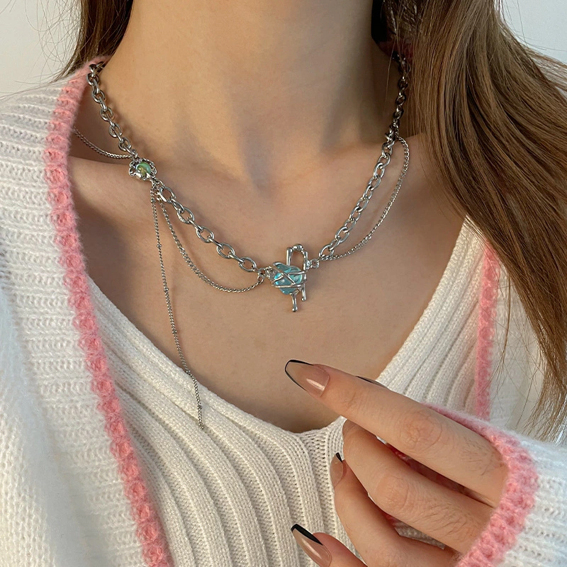 Special-interest Design Blue Lava Love Moonstone Necklace