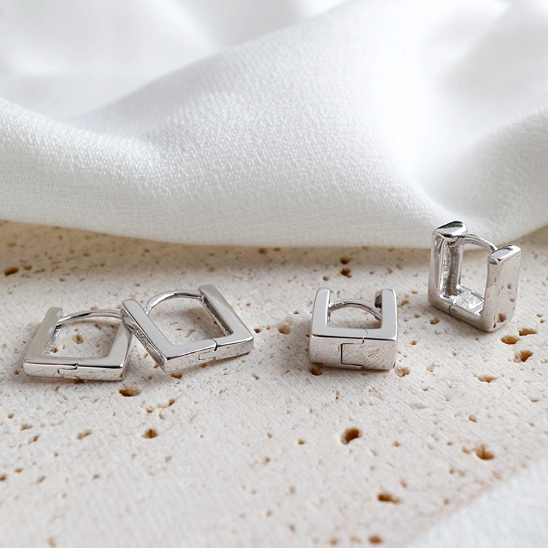 925 Sterling Silver Unique Creative Simple Square Earrings Accessories