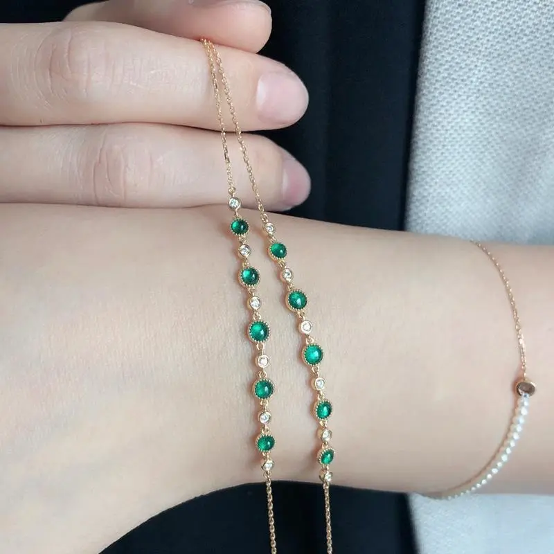 Inlaid With Diamond Candy Beans Bracelet Plain Emerald