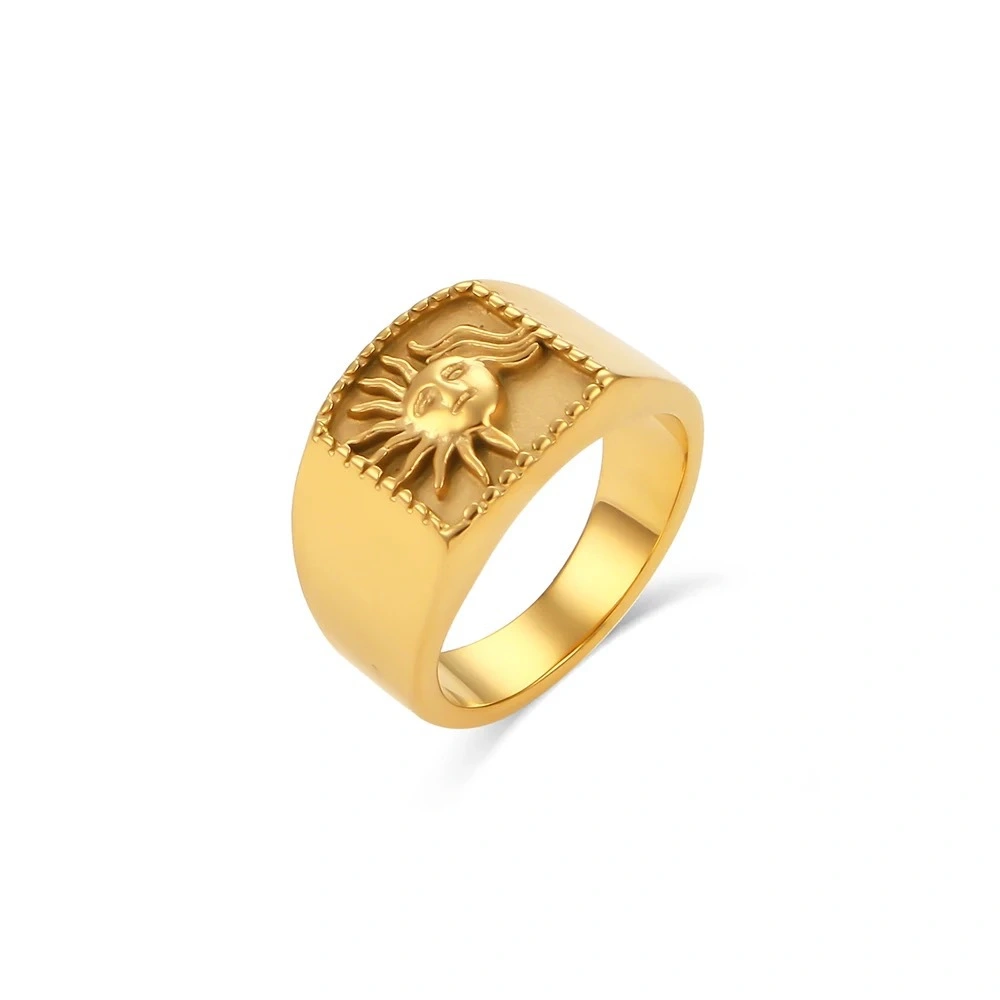 Retro 18K Real Gold Plated Titanium Steel Retro Sun Ring
