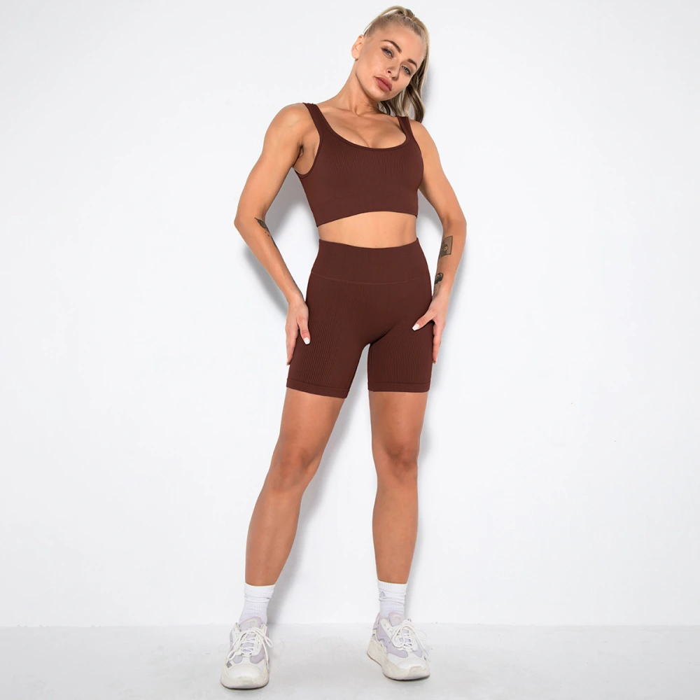 Seamless Thread Solid Color Sports Tank Top Shorts Set