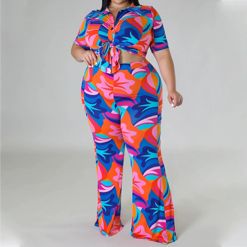 Women's Printed Short-sleeved Shirt And Trousers Casual Suit