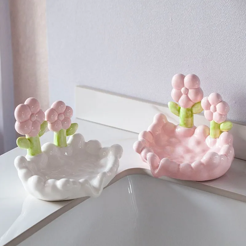 Home Creative Cute Flowers Ceramic Soap Box