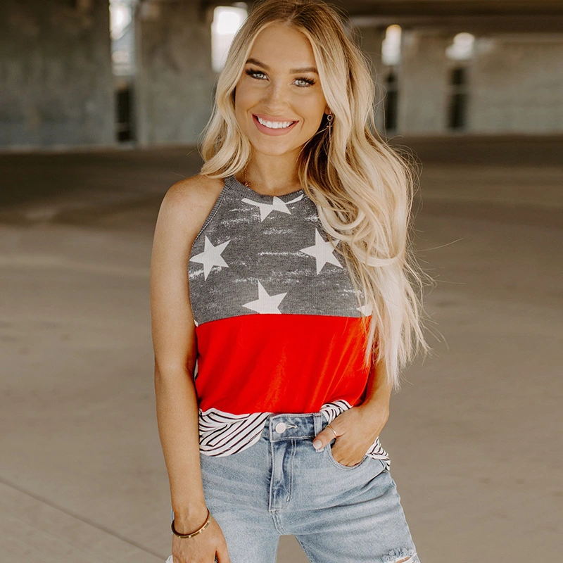Lady Sexy Wrapped Chest Striped Flag Multicolor Vest