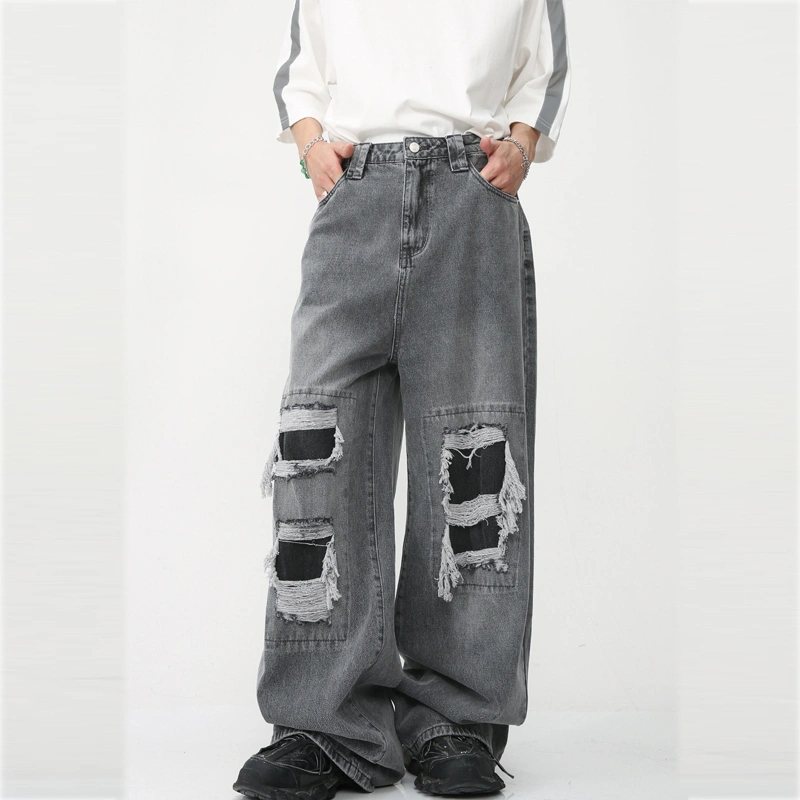 New Loose Wide Leg American Mopping High Street Hole & Patch Jeans