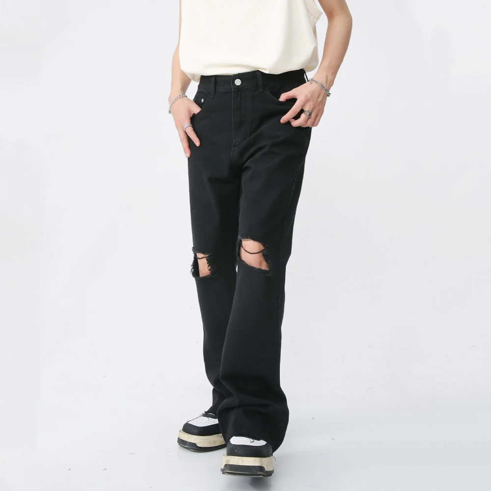 Casual Korean-style Slim-fit Denim Pants With Ripped Mop