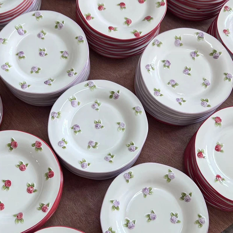 Underglaze Embossed Ceramic Snack Plate