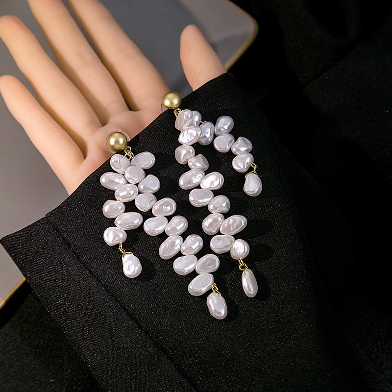 Long European And American Pearl Tassel Earrings