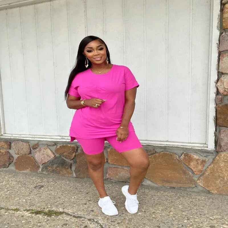Casual Pocket Split Top Shorts Two-piece Set