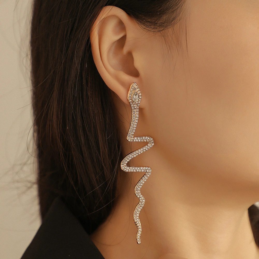 Fashion Exaggerated Full Diamond Snake Earrings