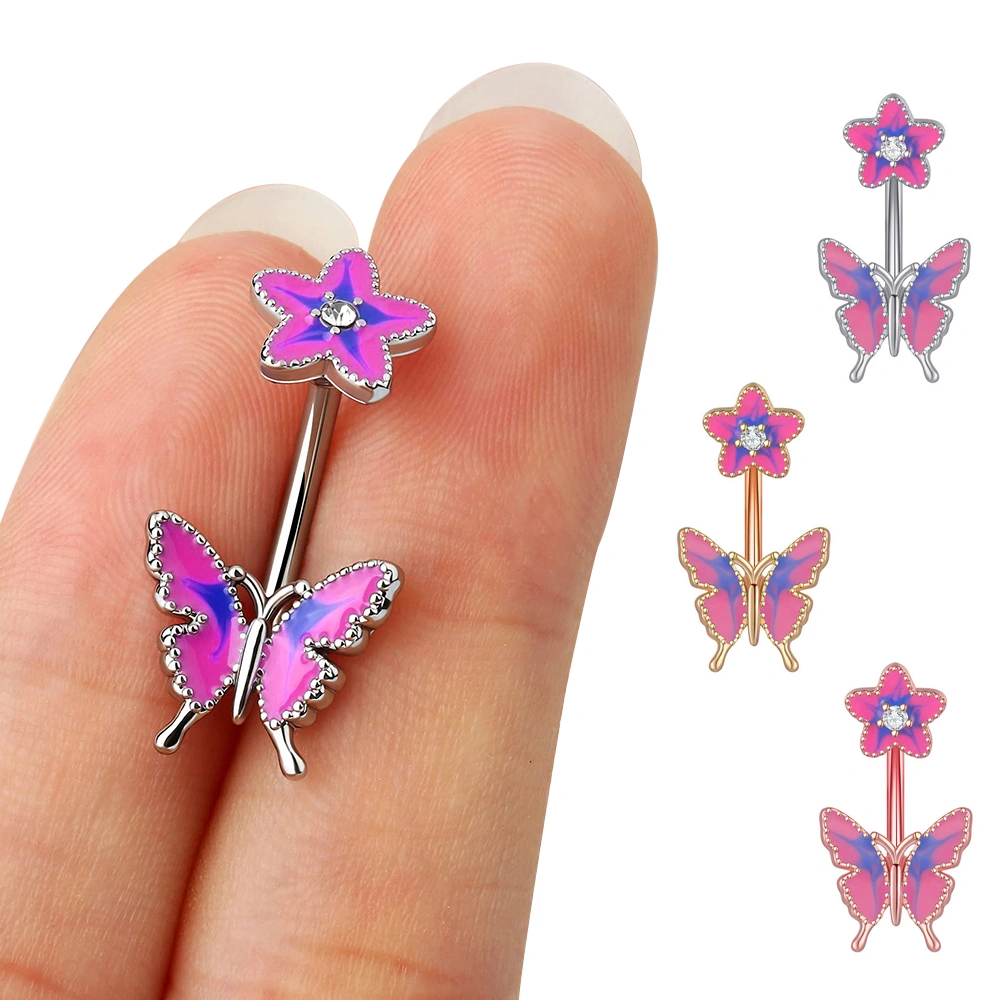 Dripping Butterfly Belly Ring Navel Stud Piercing Jewelry