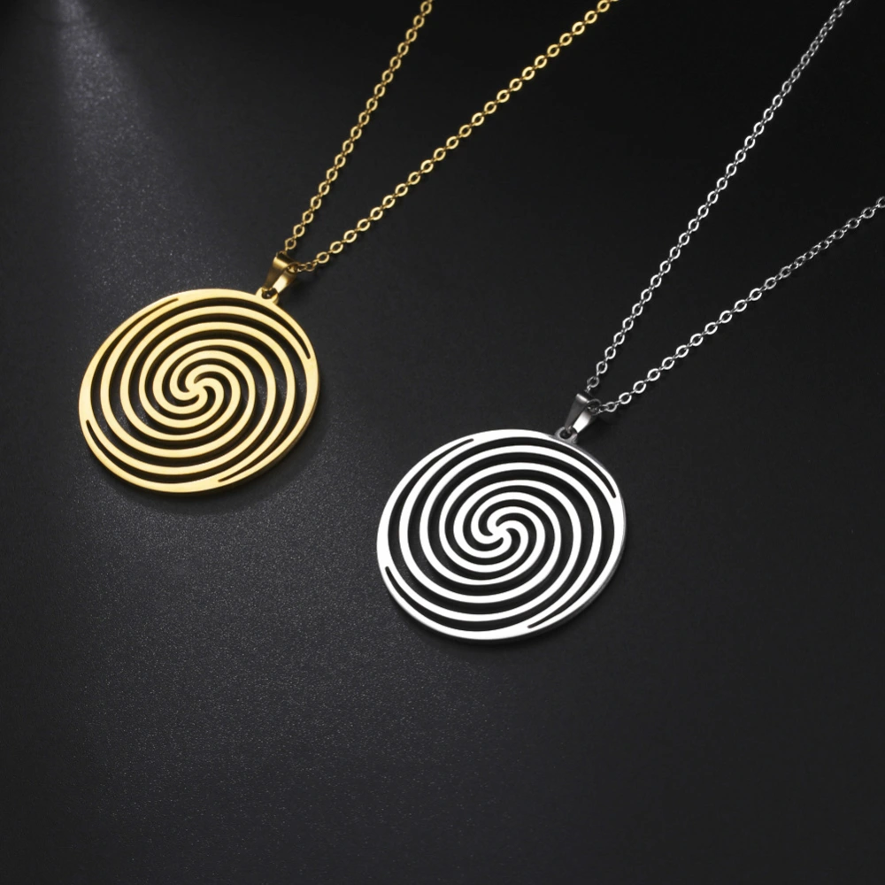 Titanium Steel Cut Hollow Vortex Round Pendant Necklace