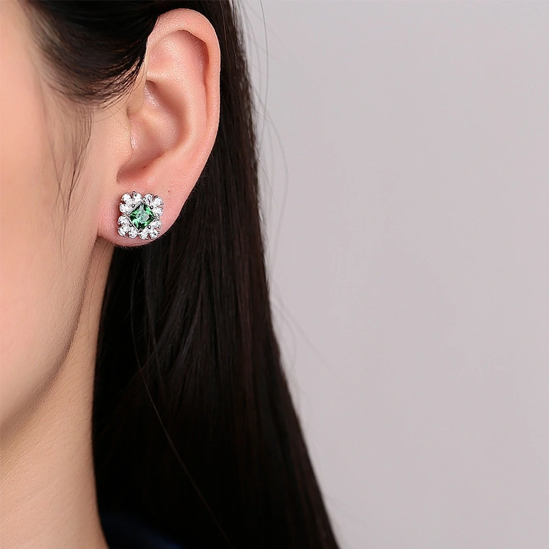 Emerald Stud Earrings Female Temperament Advanced