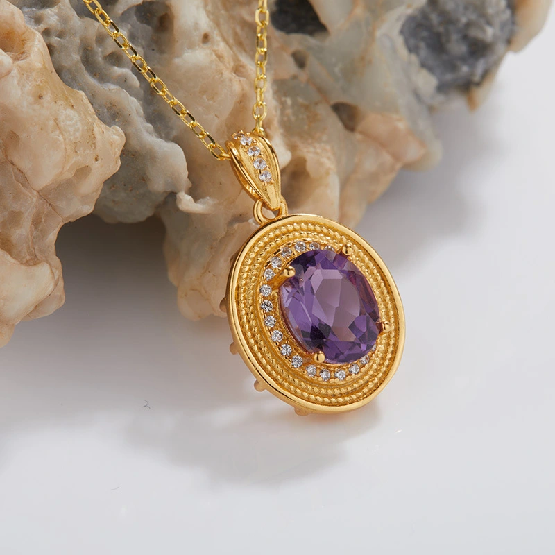 Colored Gems Natural Amethyst Necklace For Women