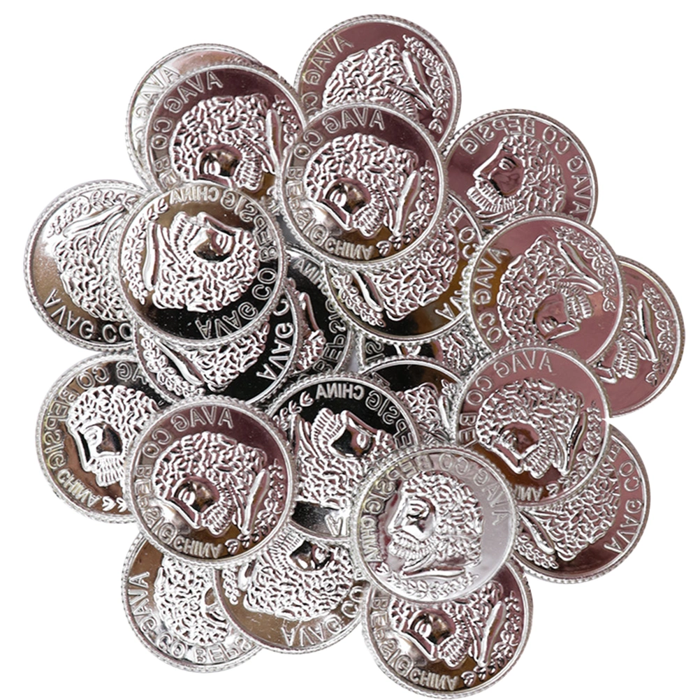 100pcs Pirates Gold Coins Plastic Gold Coins Props Game Accessary  Funny Playing Toys for Kids Children (Silver)