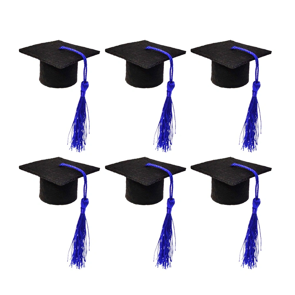 6pcs Mini Doctoral Shape Wine Bottle Adorable Tassel Wine Bottle Cover Graduation Party Ornament Beer Bottle Decoration (Dark Blue Tassel)