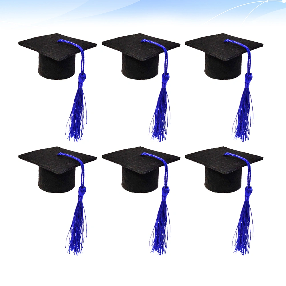6pcs Mini Doctoral Shape Wine Bottle Adorable Tassel Wine Bottle Cover Graduation Party Ornament Beer Bottle Decoration (Dark Blue Tassel)