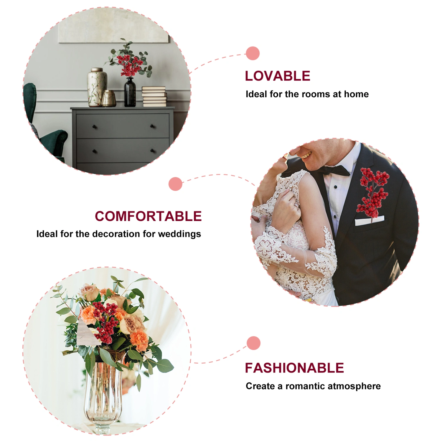 10pcs Simulation Berries Bouquet Artificial Adornment Lifelike Plant Decor for Banquet Christmas (Balausta)