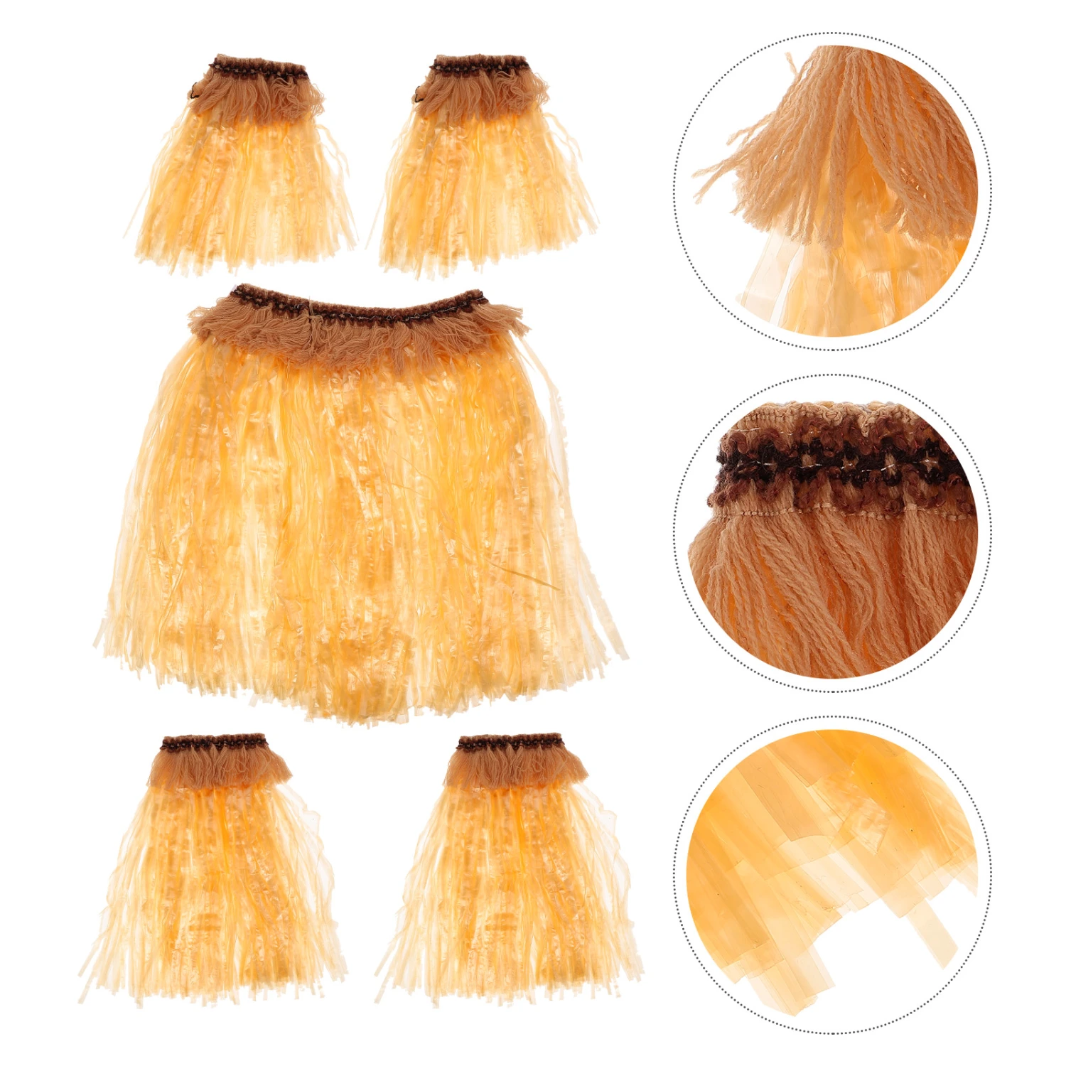 5pcs Hawaiian Fancy Grass Skirt Set Arm and Leg Bands Costume Elastic Costume Party Accessory (Straw Color)