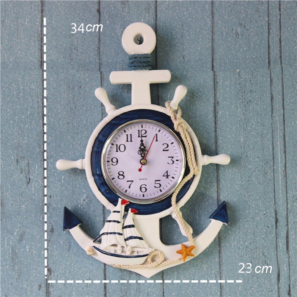 Anchor Clock Beach Sea Theme Nautical Ship Wheel Rudder Steering Wheel Decor Wall Hanging Decoration