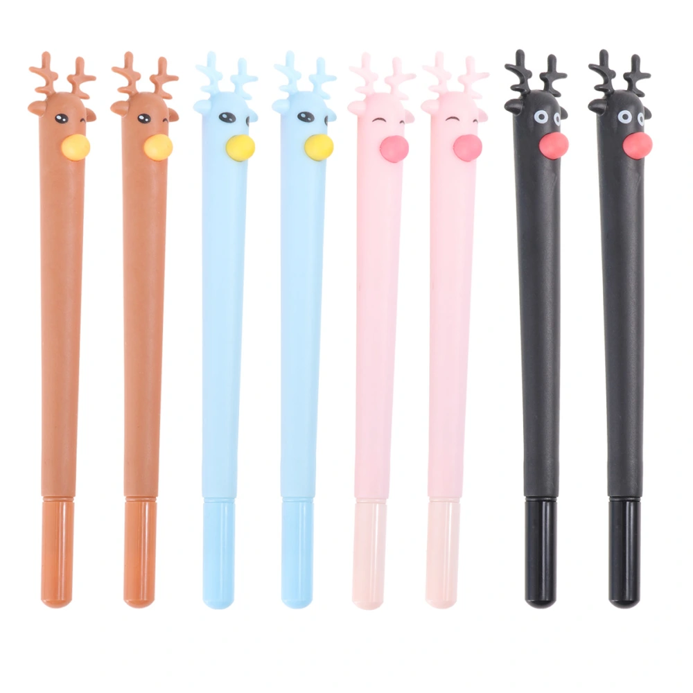 8Pcs Blue Ink Pens Christmas Deer Shaped Ballpoint Pen Student Stationery Gift(Black, Brown, Blue and Pink)