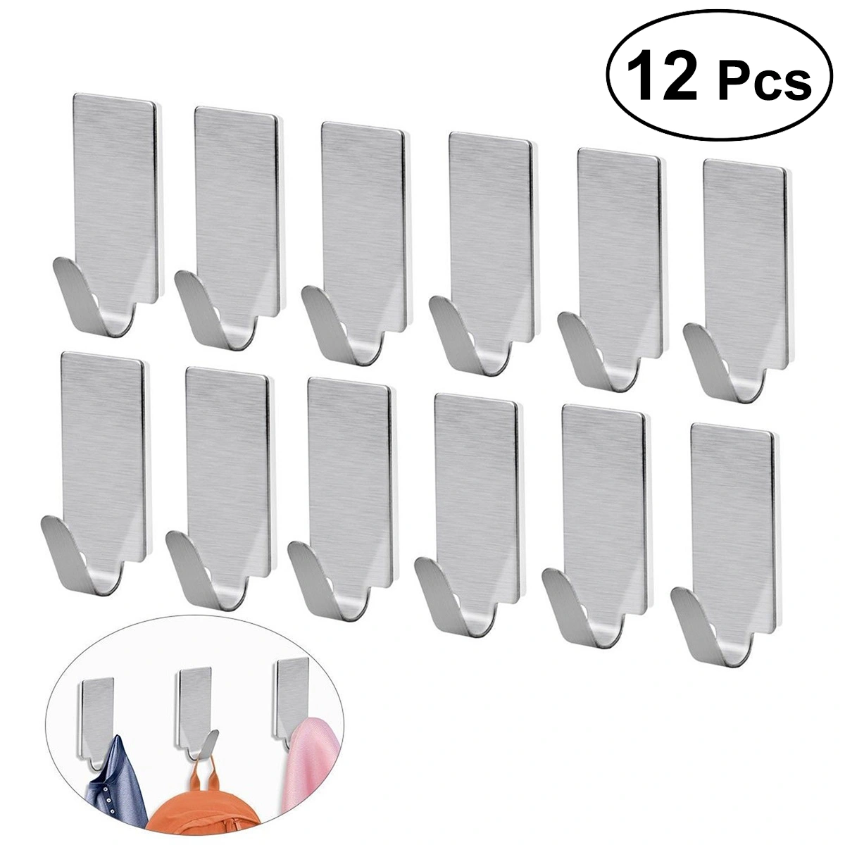 NUOLUX 12pcs Adhesive Stainless Steel Towel Hooks Towel Racks Wall Hooks for Kitchen Bathroom