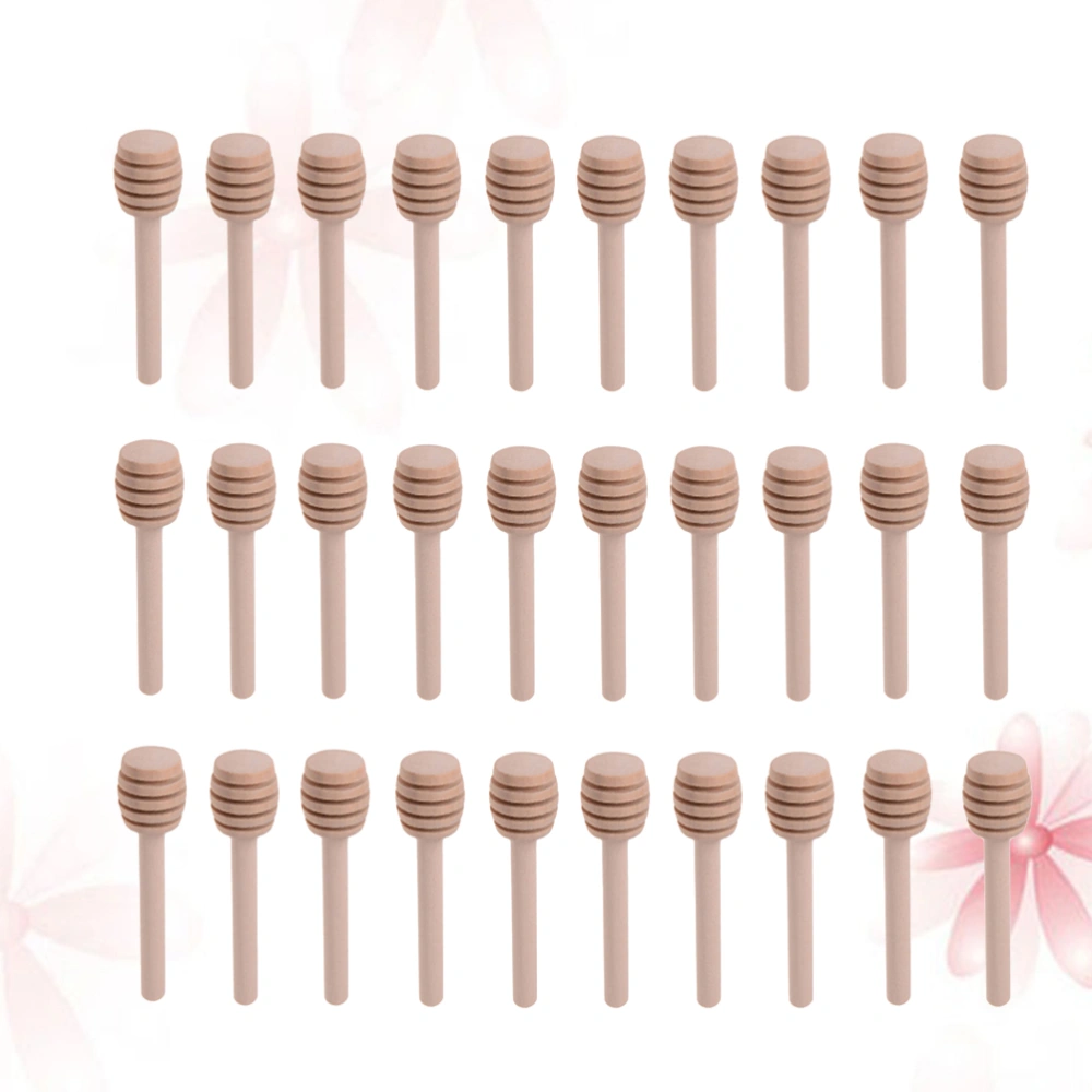 30pcs 8cm Long Mini Wooden Honey Stick Honey Dippers Honey Spoon Stick for Honey Jar