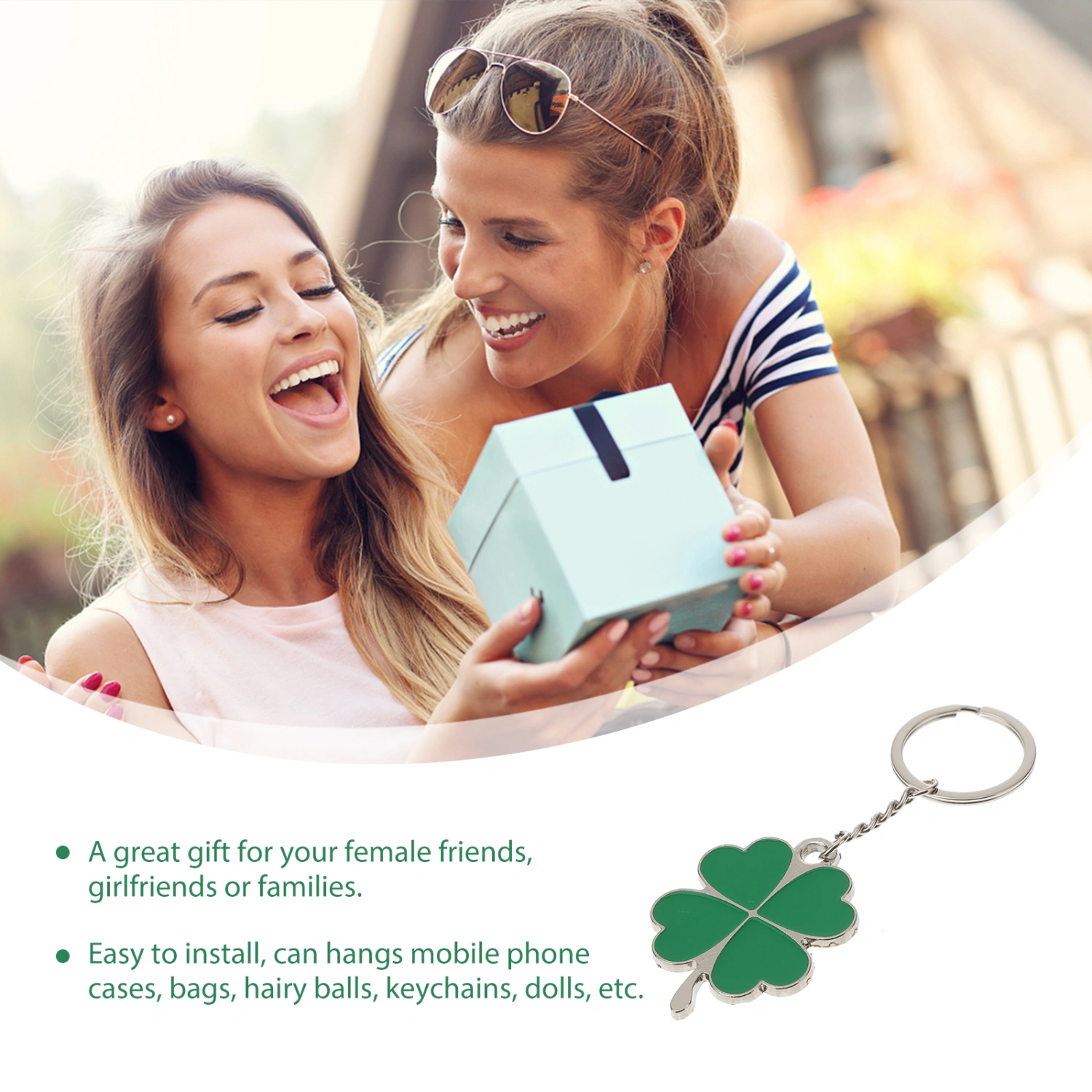 Four-leaf Clover Fortune Keychain Shamrock Sparkling Charm Keyring St.Patrick Day Gift