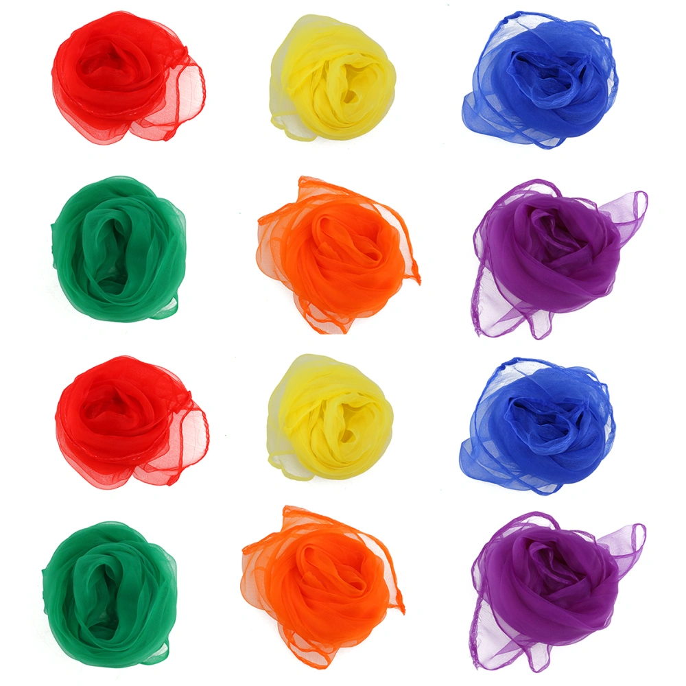 12pcs Hemmed Square Juggling Dance Scarves (Assorted Color)