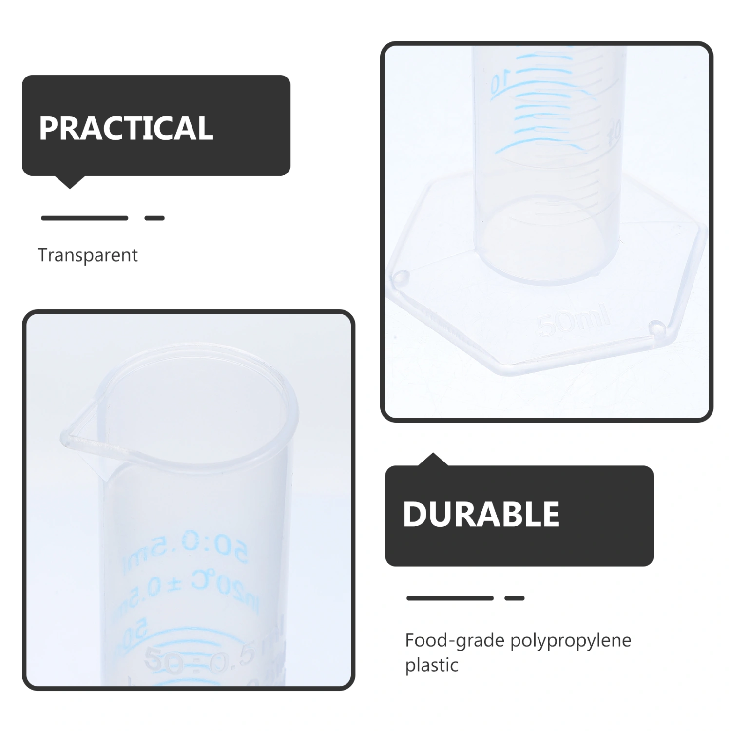 4pcs Transparent Measuring Plastic Graduated Cylinder 10ml / 25ml / 50ml / 100ml