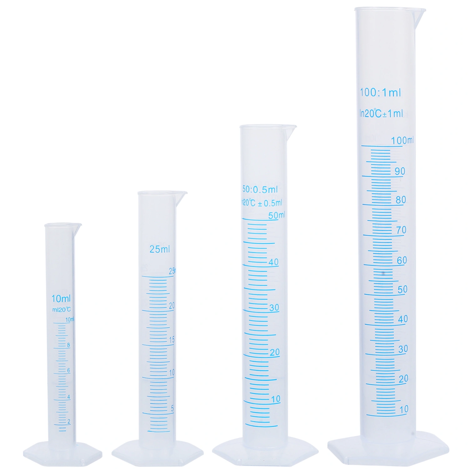 4pcs Transparent Measuring Plastic Graduated Cylinder 10ml / 25ml / 50ml / 100ml