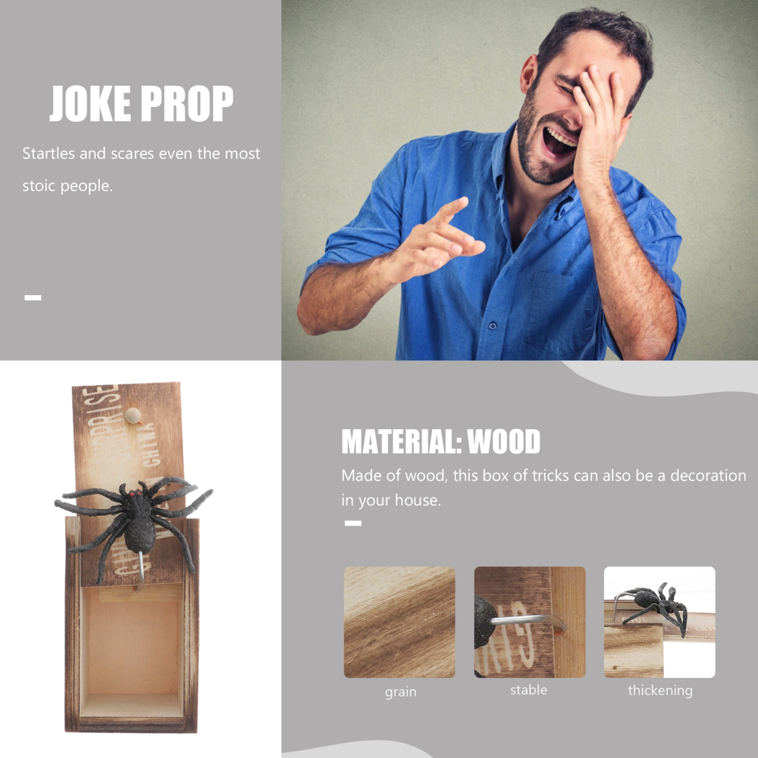 Tricky Spider Toys Prank Joking Funny Gadgets Horrific Decor Tricky Props Fake Spider Simulation Animal Prop with Wooden Box for Halloween April Fool's Day Mischief Carnivals (with Letters 1 Spider in 1 Box)