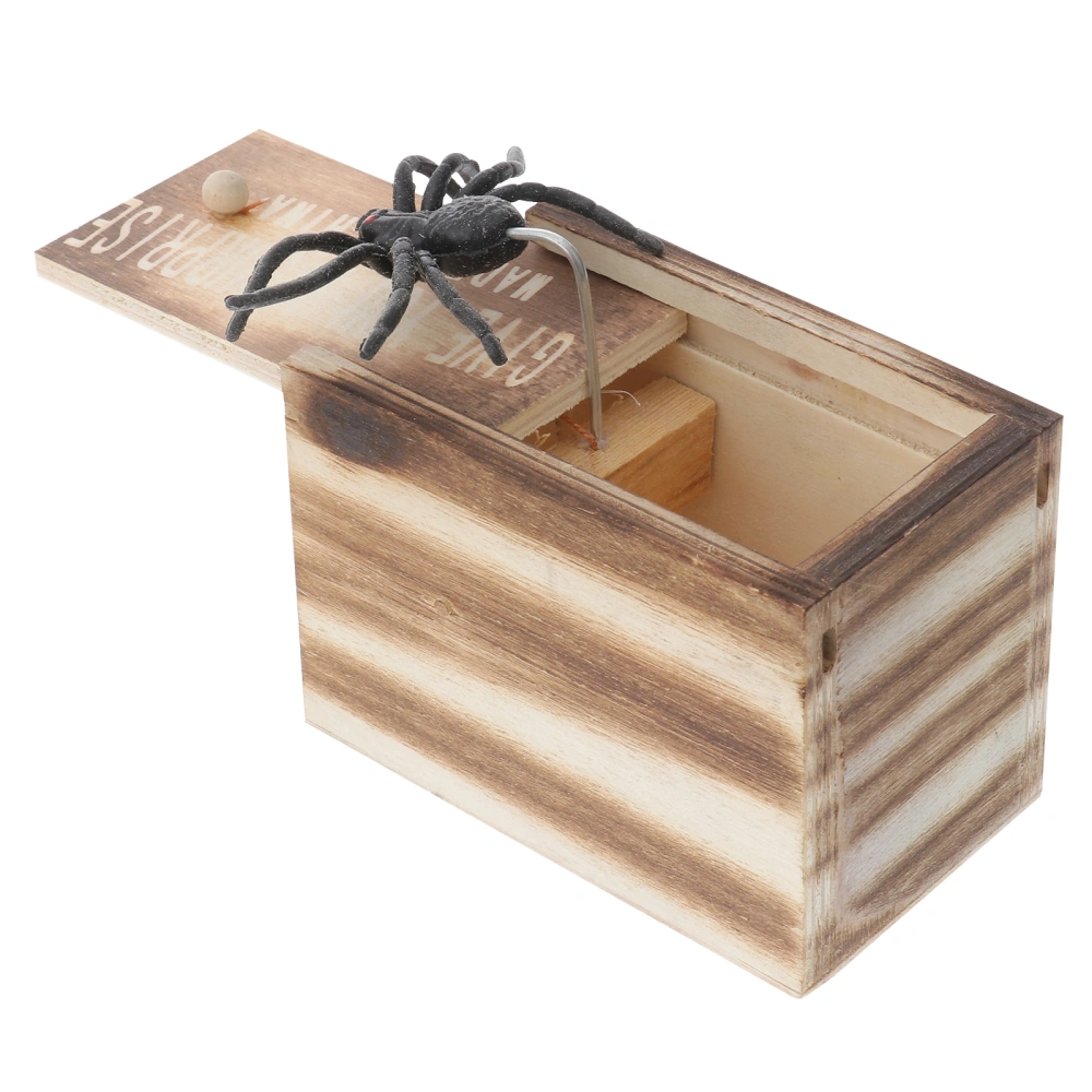 Tricky Spider Toys Prank Joking Funny Gadgets Horrific Decor Tricky Props Fake Spider Simulation Animal Prop with Wooden Box for Halloween April Fool's Day Mischief Carnivals (with Letters 1 Spider in 1 Box)