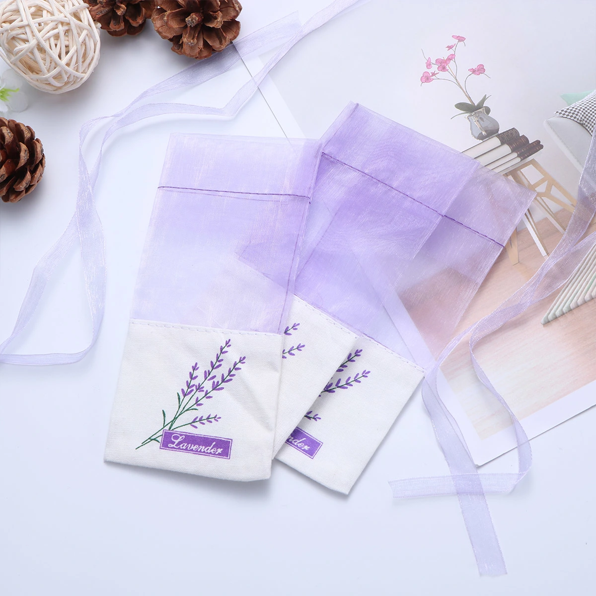 12pcs Floral Printing Lavender Bags Empty Fragrance Pouch Sachets Bag for Relaxing Sleeping (New Light Purple)