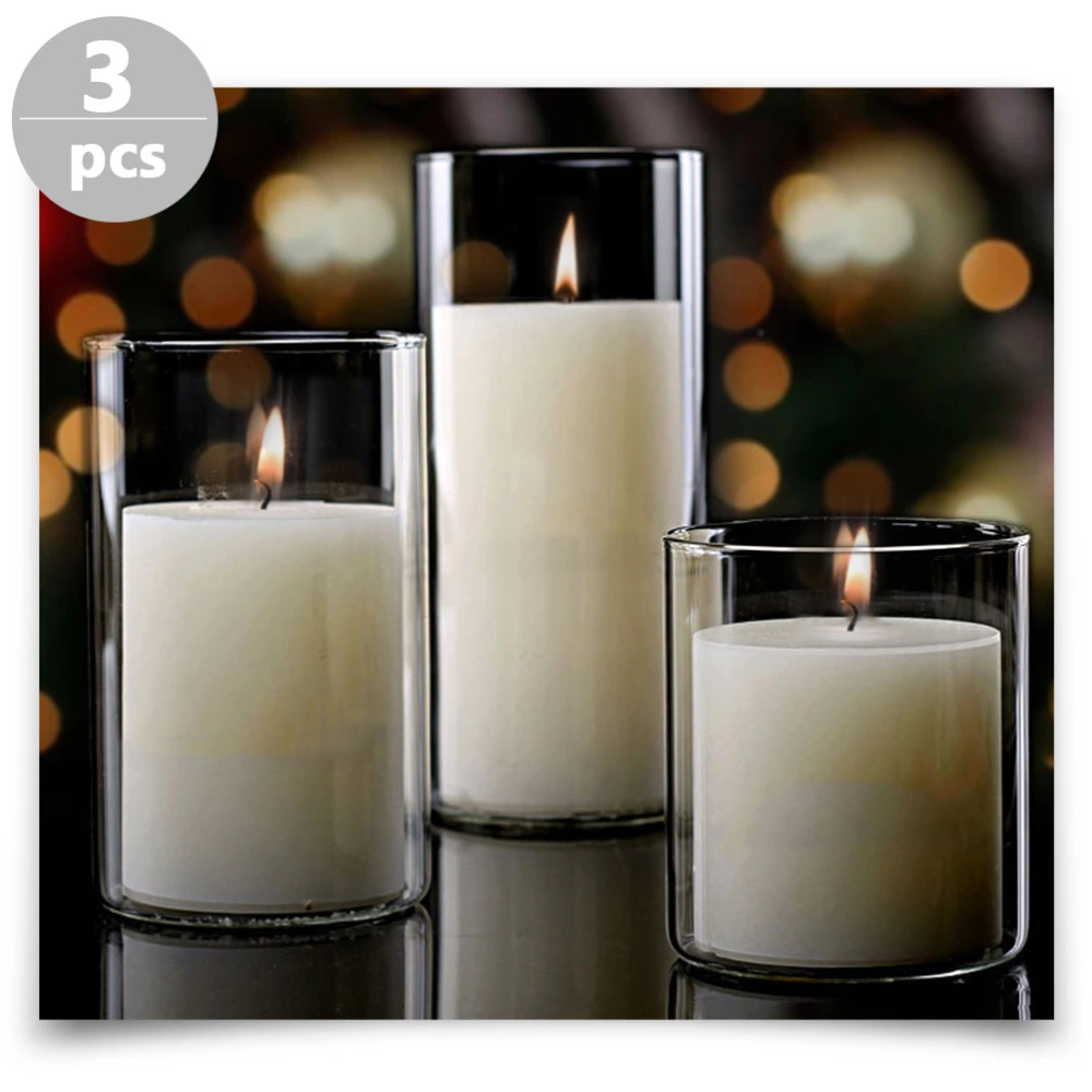 3pcs Glass Votive Candle Cups Clear Votive Candle Holders Cylinder Tealight Holders