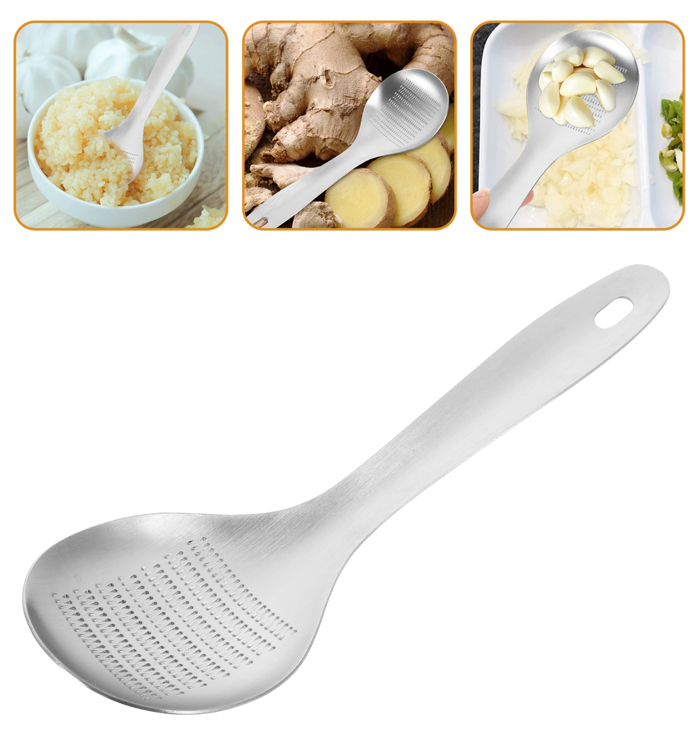 Multi-functional Spoon Shape Stainless Steel Ground Ginger Garlic Crusher Grater Mill Mud Grinding Tool