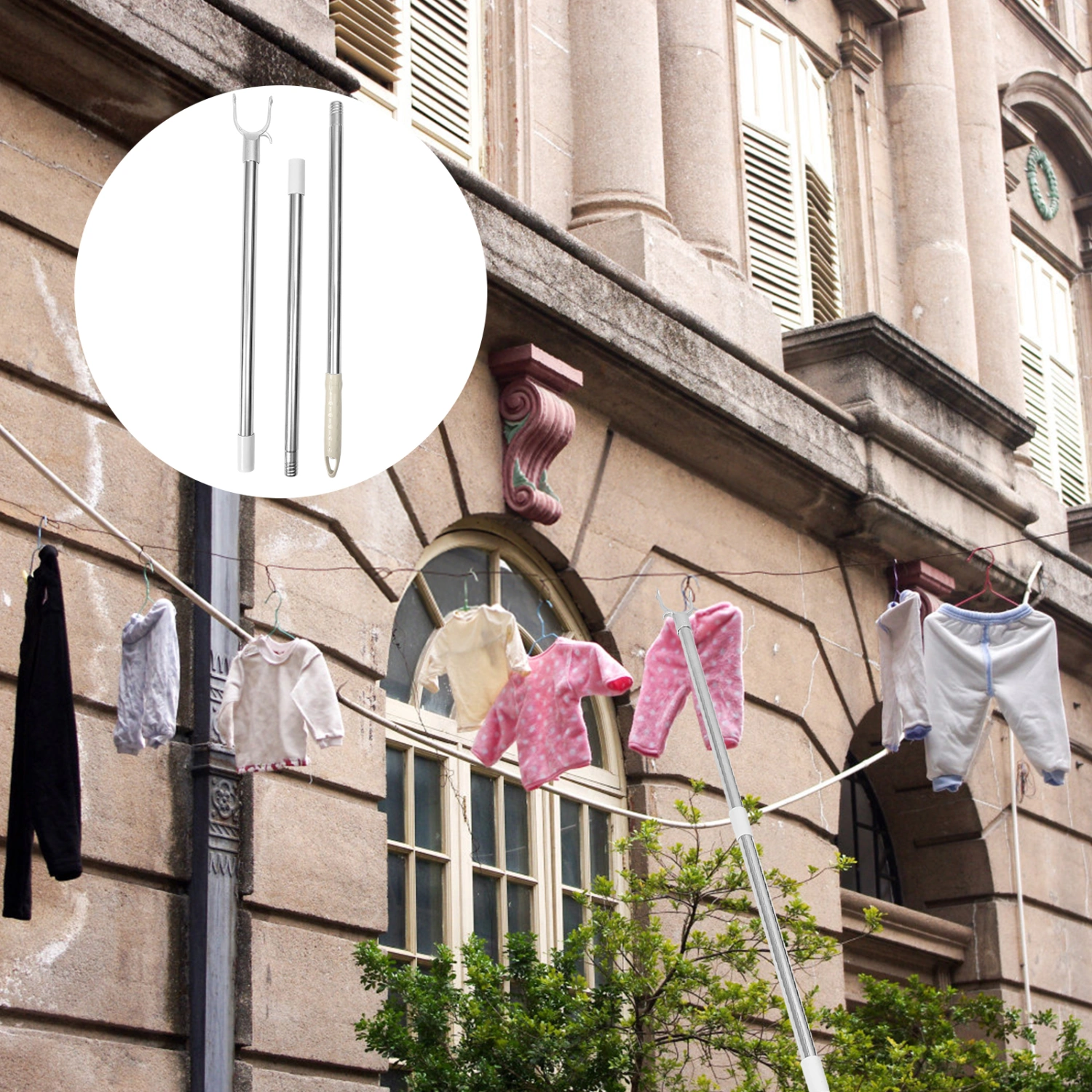 Adjustable Clothesline Pole Household Splicable Clothes Hook Pole Convenient Clothing Pole