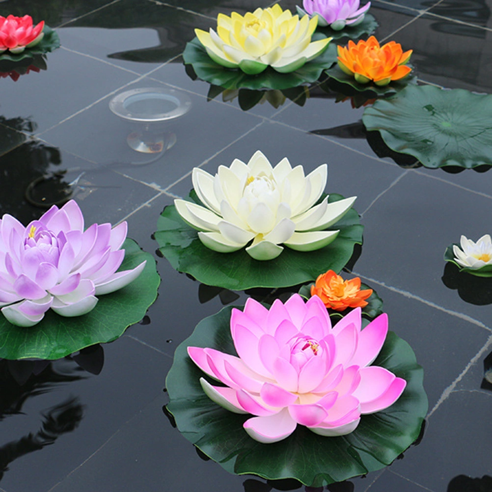 5Pcs Artificial Floating Water Lily EVA Lotus Flower Pond Decor 10cm (Red/Yellow/Blue/Pink/Light Pink)