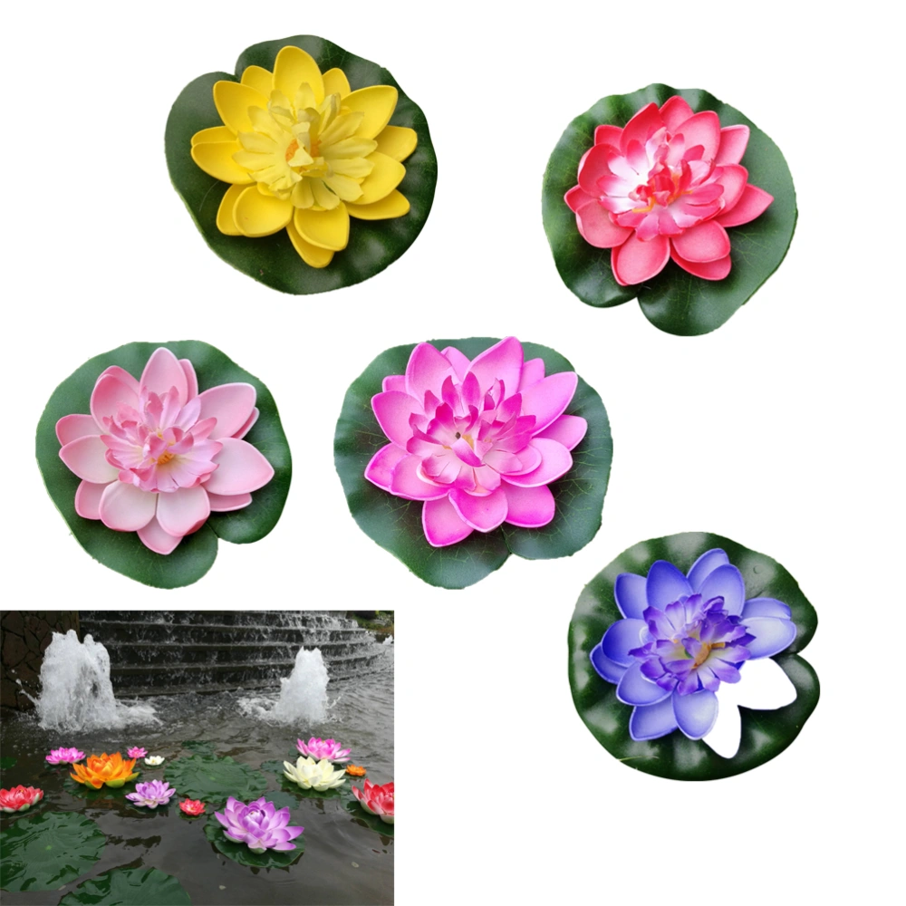 5Pcs Artificial Floating Water Lily EVA Lotus Flower Pond Decor 10cm (Red/Yellow/Blue/Pink/Light Pink)