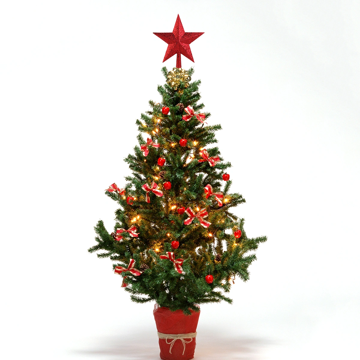 NICEXMAS 9 inch Treasures Red Glittered Mini Star Christmas Tree Topper