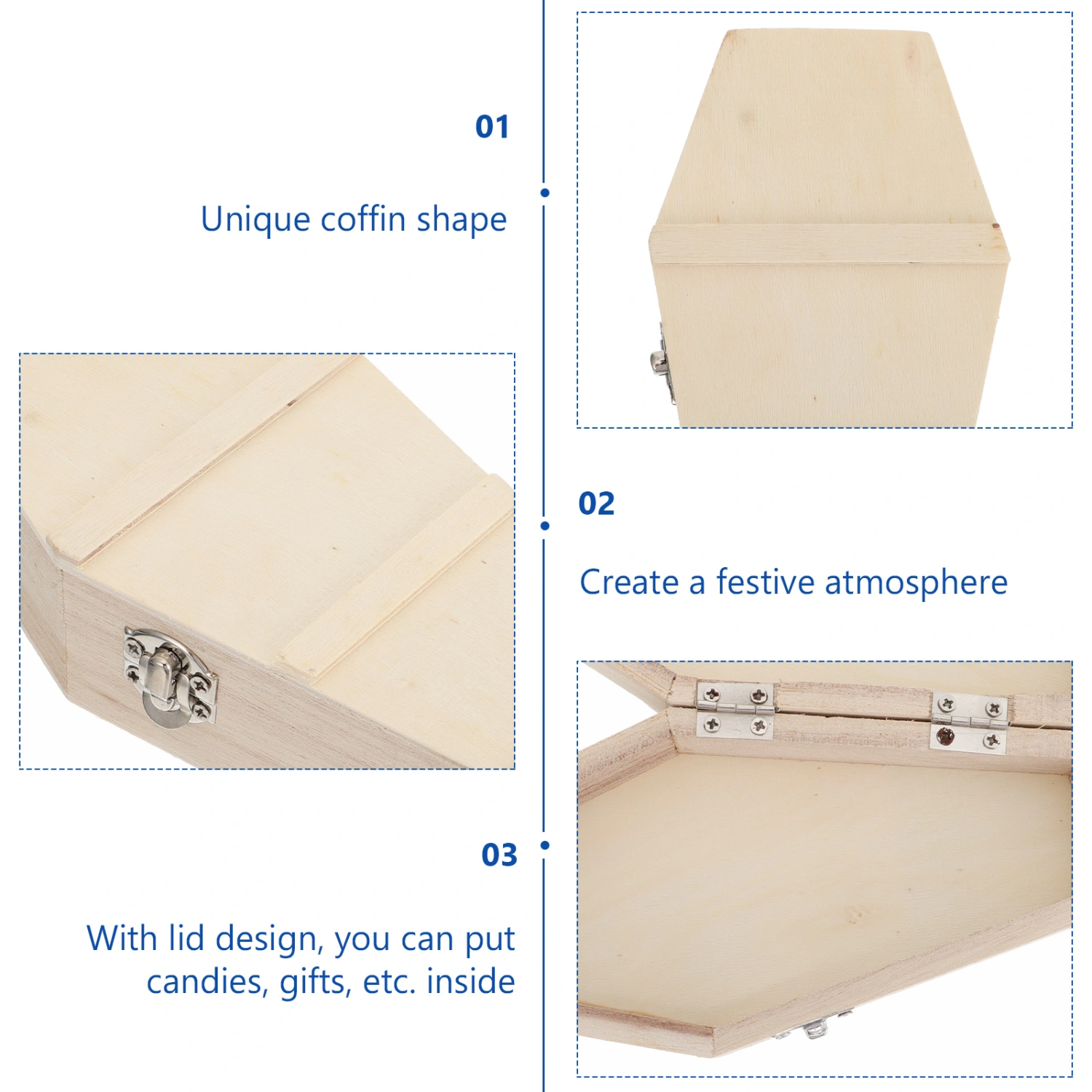 1pc Halloween Gift Box Hexagonal Coffin Wooden Box Candy Storage Box DIY Accessories