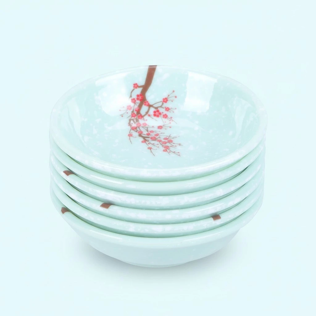 6pcs Melamine Sauce Plates Reusable Sauce Container Small Dipping Dish for Restaurant Home (Plum Blossom)