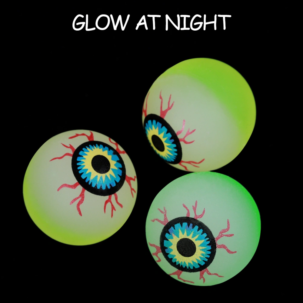 TOYMYTOY 10pcs 32mm Glow in the Dark Halloween Bouncy Balls Scary Eye Balls Halloween Party Supplies (Random Color)