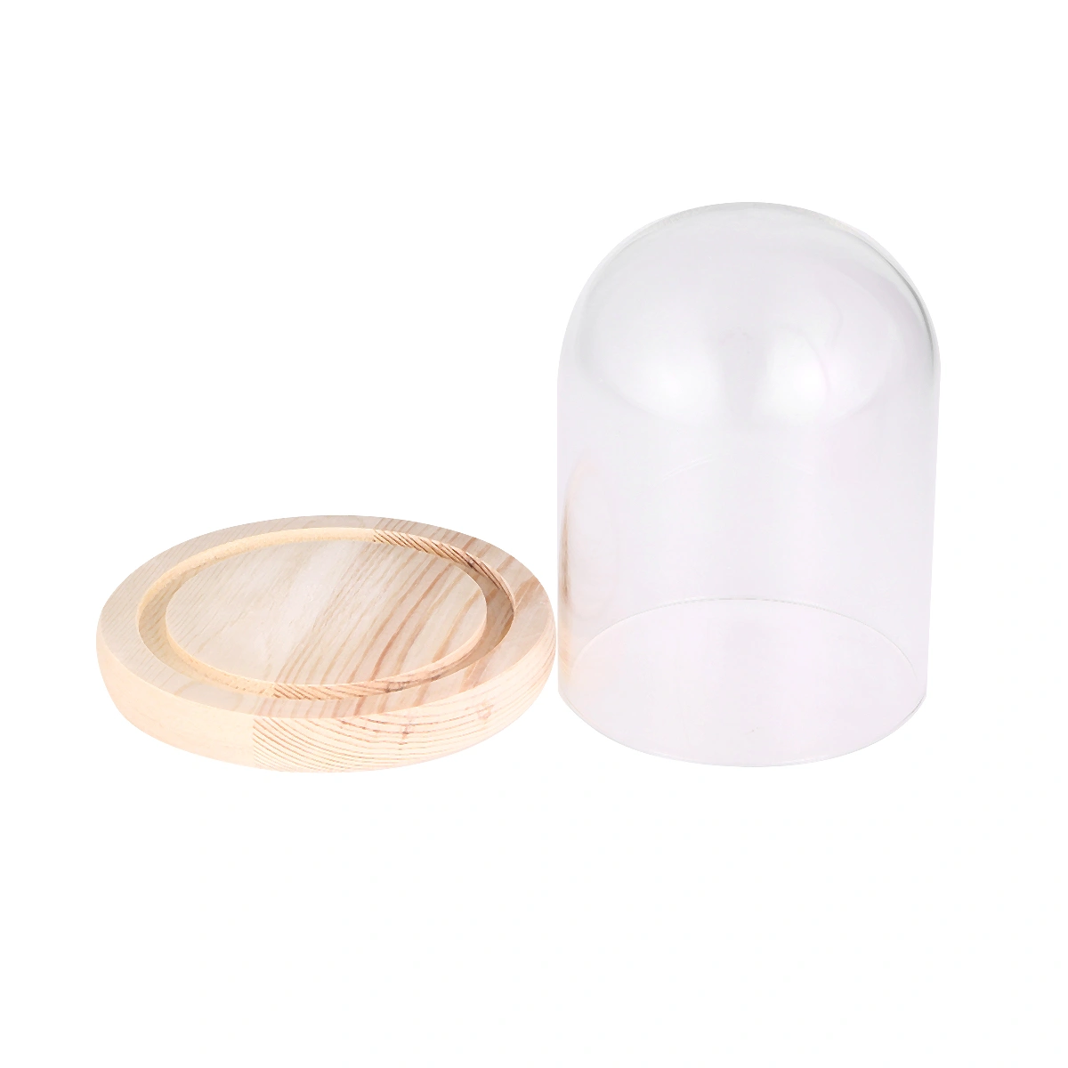 10x14cm Micro Landscape Eternal Transparent Flower Glass Cover DLY Handmade Dustproof Cover Glass Dome on Wooden Base for Valentine