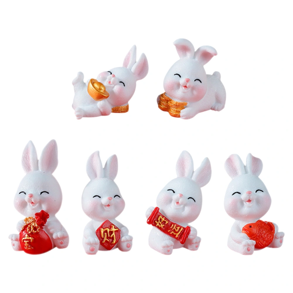 6pcs Micro Landscape Decors Indoor Bonsai Ornaments Miniature Bunny Figurines