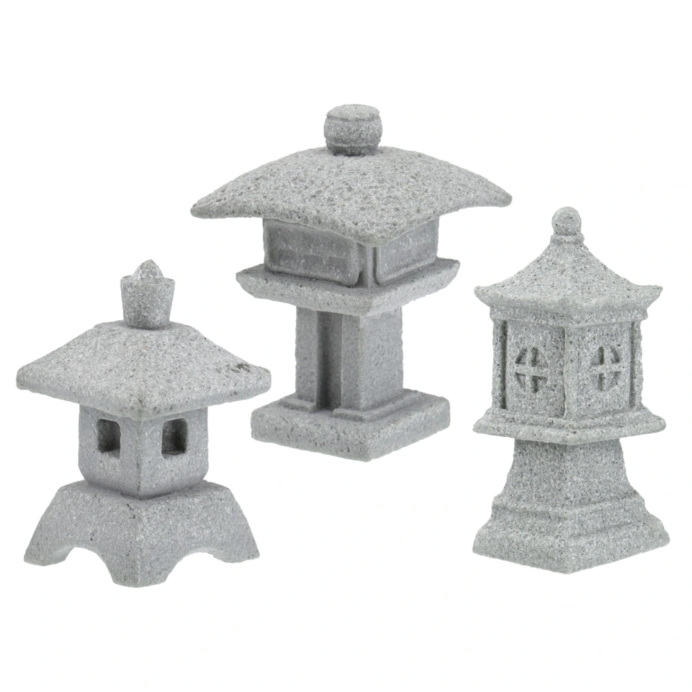 3Pcs Simulated Pavilion Tower Lantern Decor Chic Landscape Adornment Grey Decor